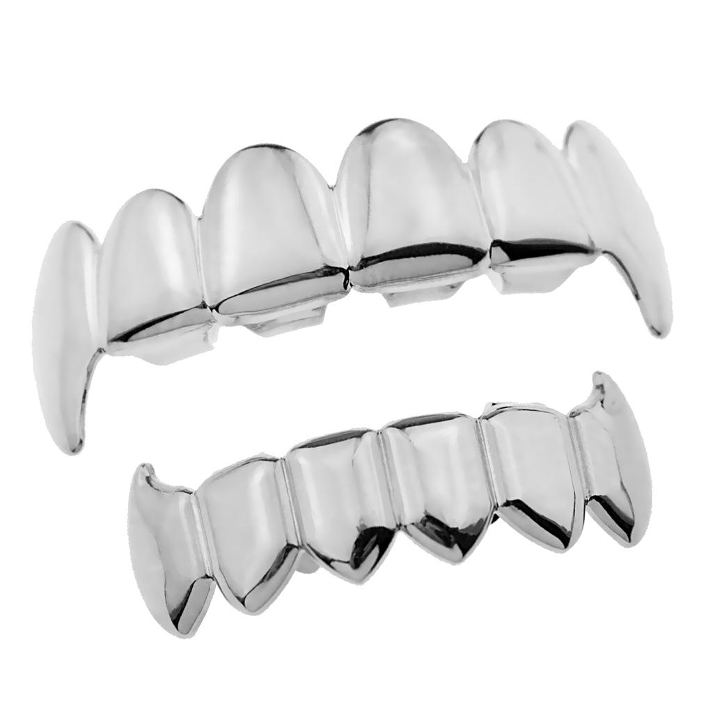 18K Gold Grills 6 Top Bottom Fang Teeth Sharp Grill Halloween Joker ...