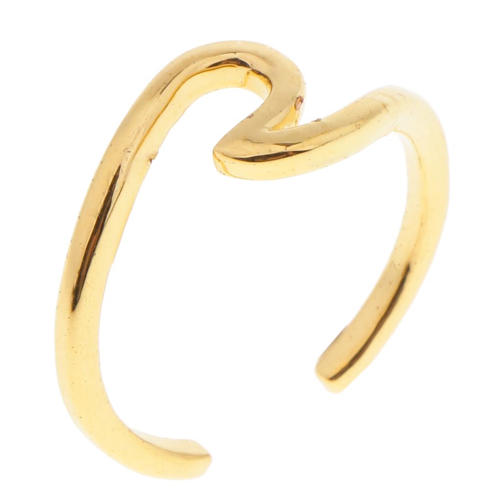 Water Wave Open Finger Ring Adjustable Women Girl Fashion Jewelry Gold