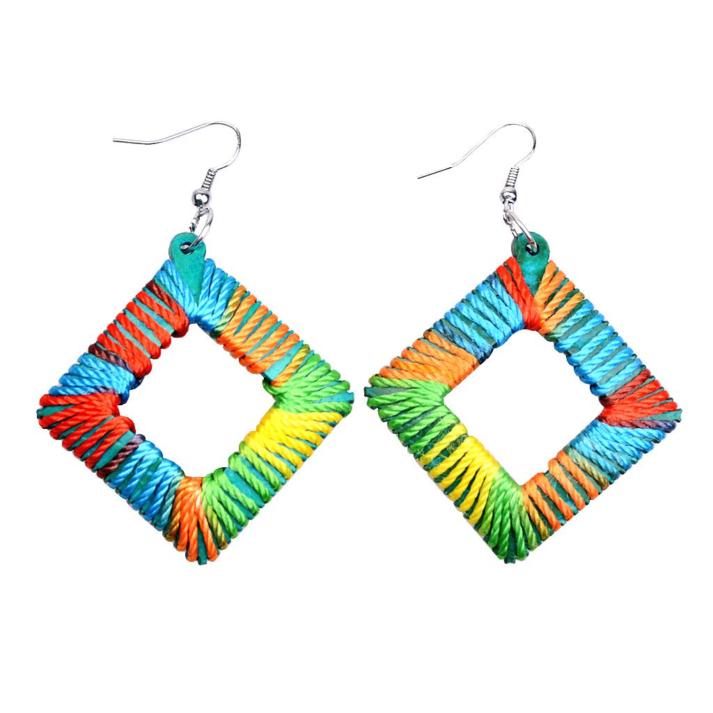 Bohemian Ethnic Nylon Braided Earrings Geometric Dangle Hook Earring Square