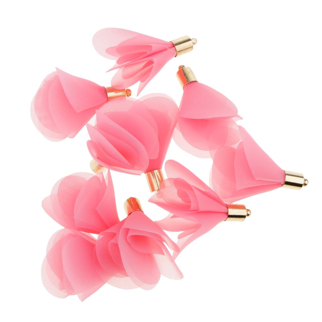 10 Pieces Handmade Chiffon Pendant DIY Earring Dangle Findings Pink 1