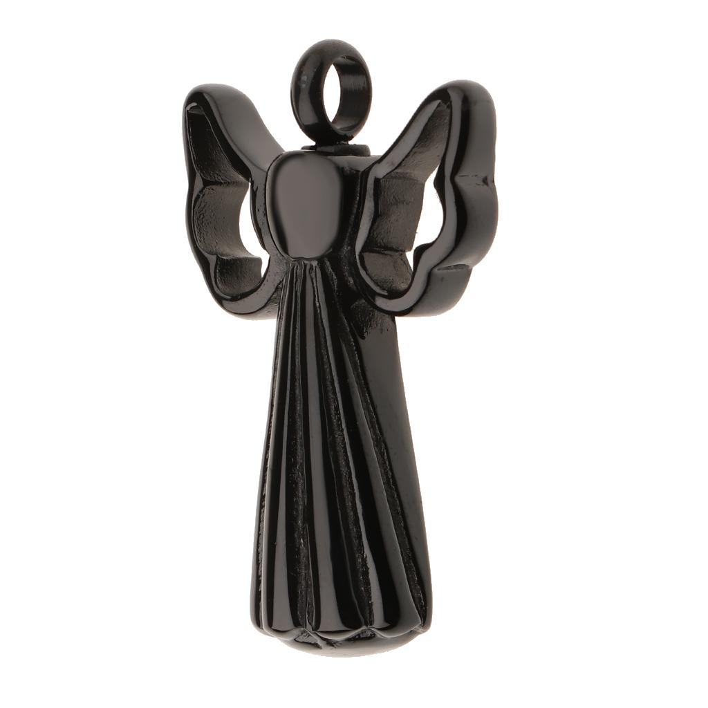 Stainless Steel Angel Shape Pendant Memorial Perfume Ash Keepsake Black