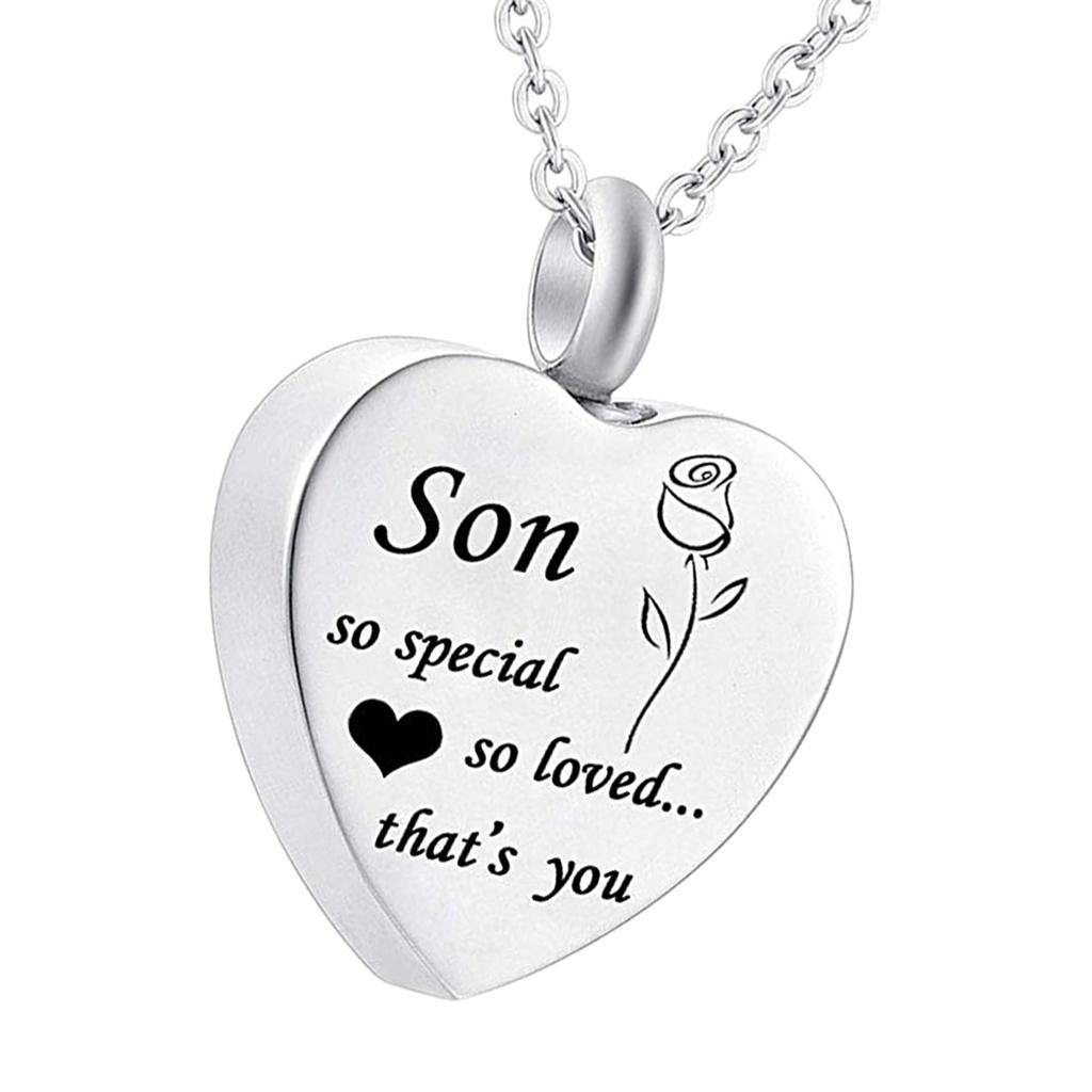 Waterproof Stainless Steel Heart Cremation Keepsake Urn Necklace Son