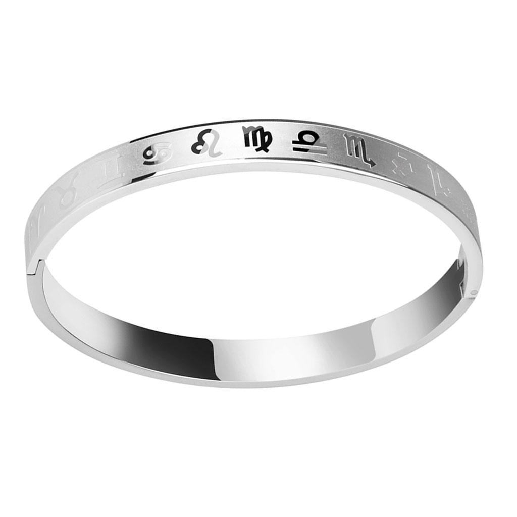 Unisex Titanium Stainless Steel Bracelet Zodiac Pattern Carved Bracelet 6mm