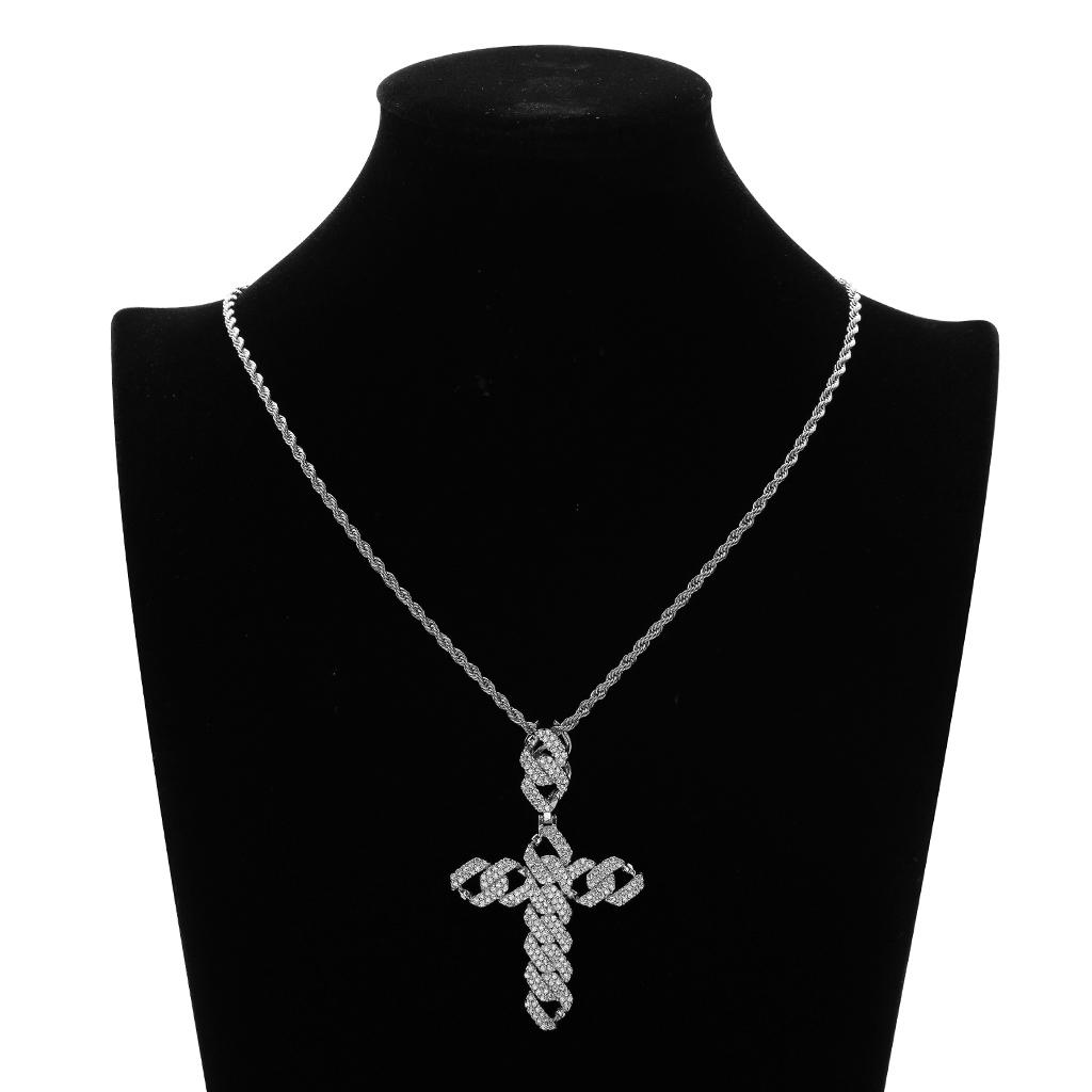 Gold /Silver Plated Copper Zircon Stone Cross Pendant Necklace  Silver 