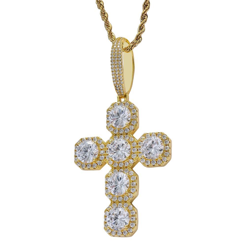 24inch Hip Hop Gold Plated Diamante Cross Pendant Necklace Chain ...