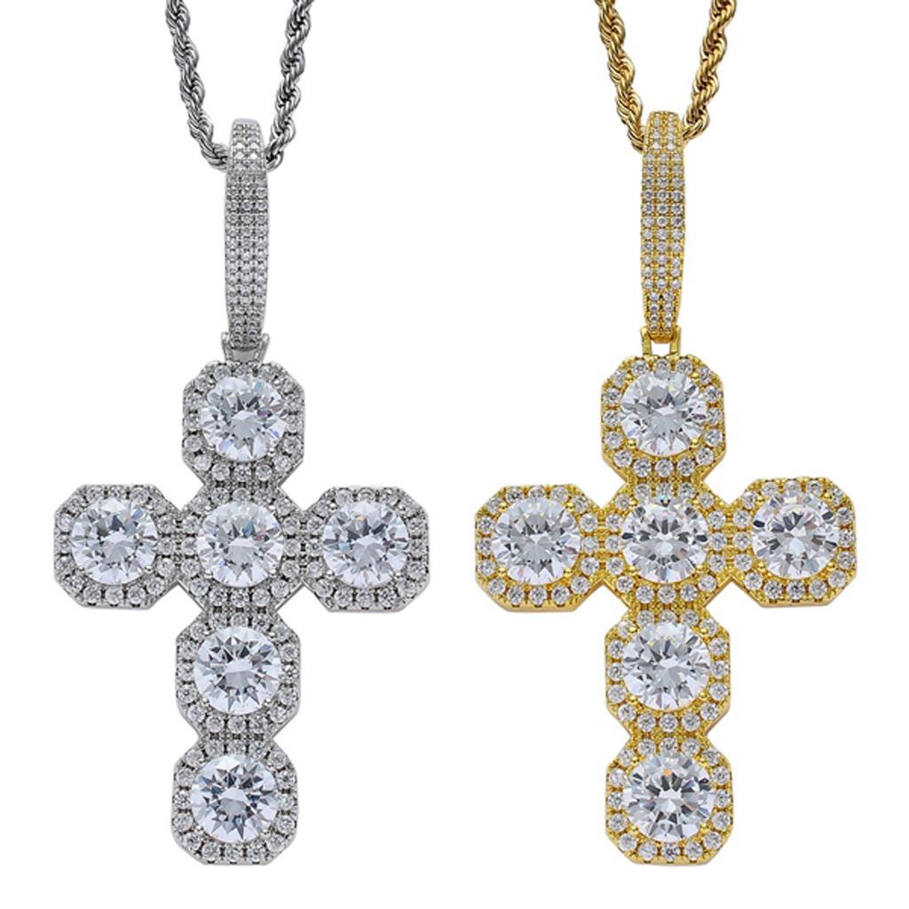 Gold /Silver Plated Copper Zircon Stone Cross Pendant Necklace  Golden