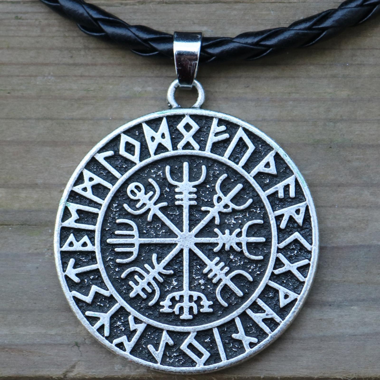 Steel Nordic Viking Shield Pendant Necklace Men Gift silver leather