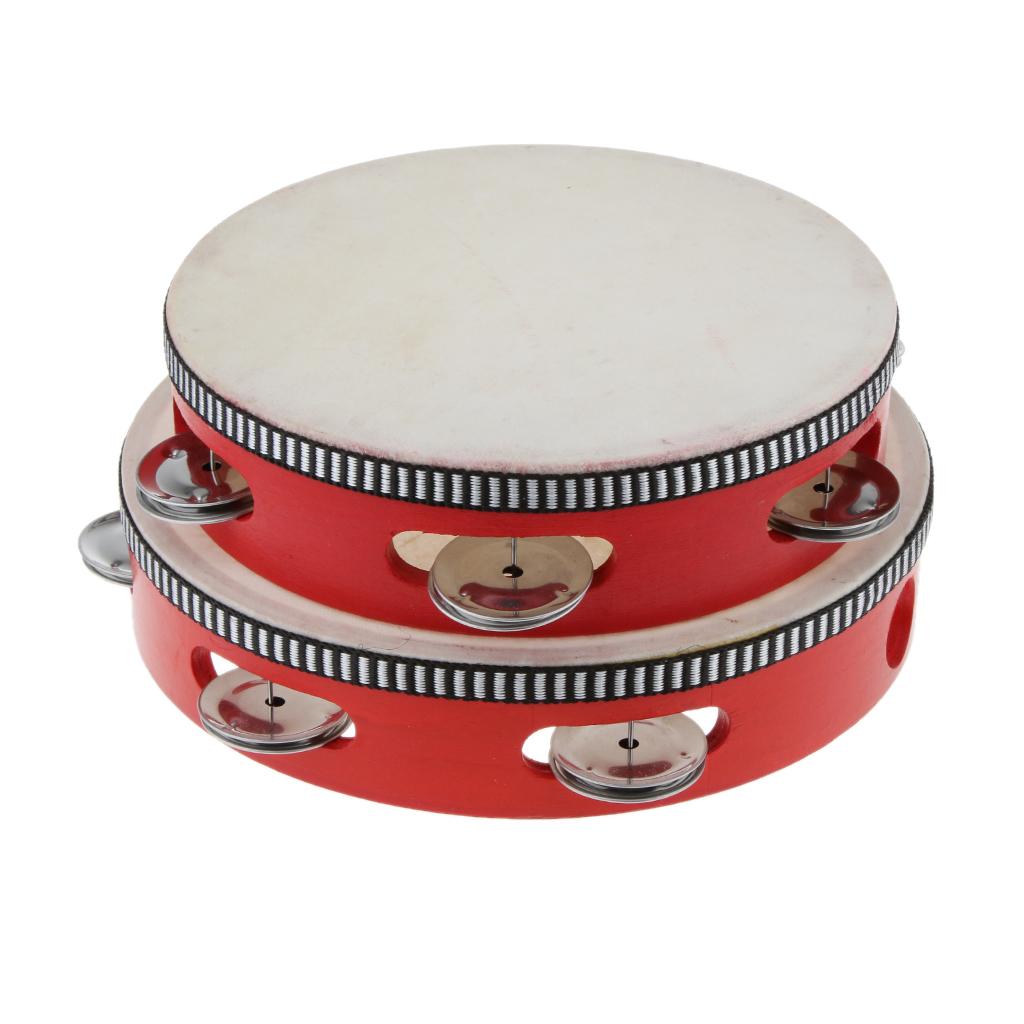 Tambourine Beat Hand Drum Round Rings Sheepskin Percussion Kids Toy Gift Red