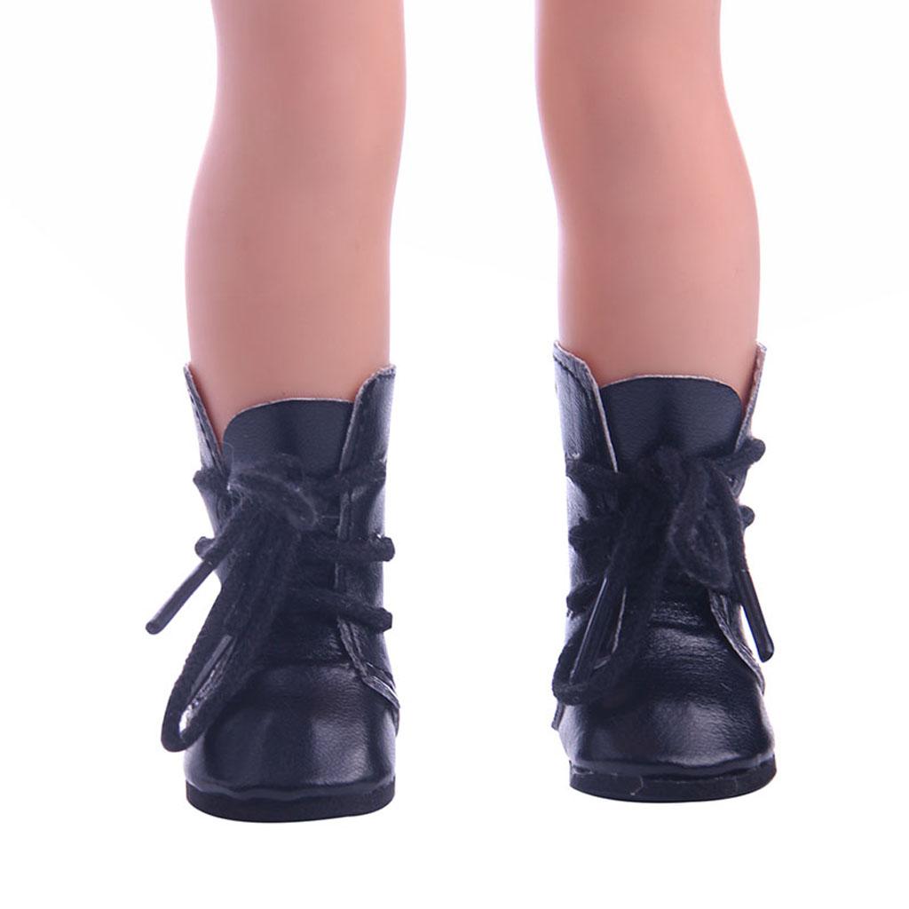 2xFashion Lace up Boots Shoes for 14''  Dolls Accessories black