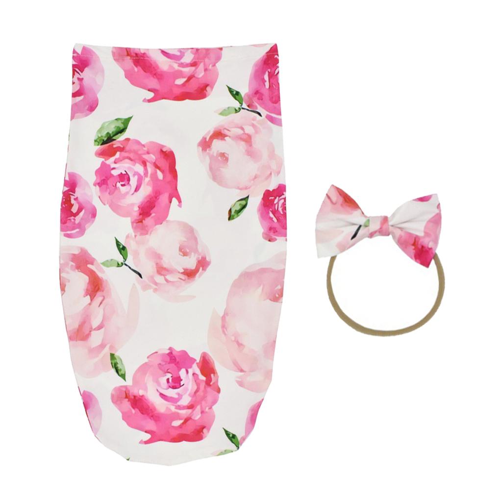 Newborn Infant Baby Swaddle Wrap Sleeping Bag with Hairband Set Pink