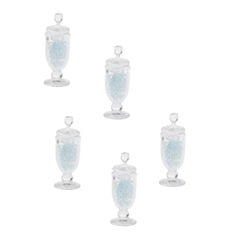 5pcs 1/12 Dollhouse Miniature Sweet Candy Jar with Fake Candies Light Blue