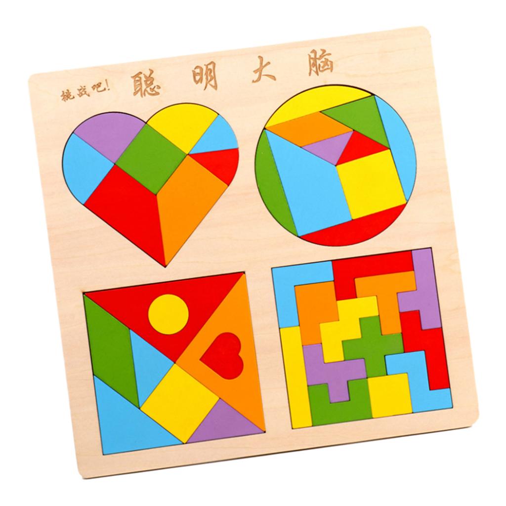 Kids Preschool Wood Colorful Shape Puzzle Creative Geometric Shape Board Toy