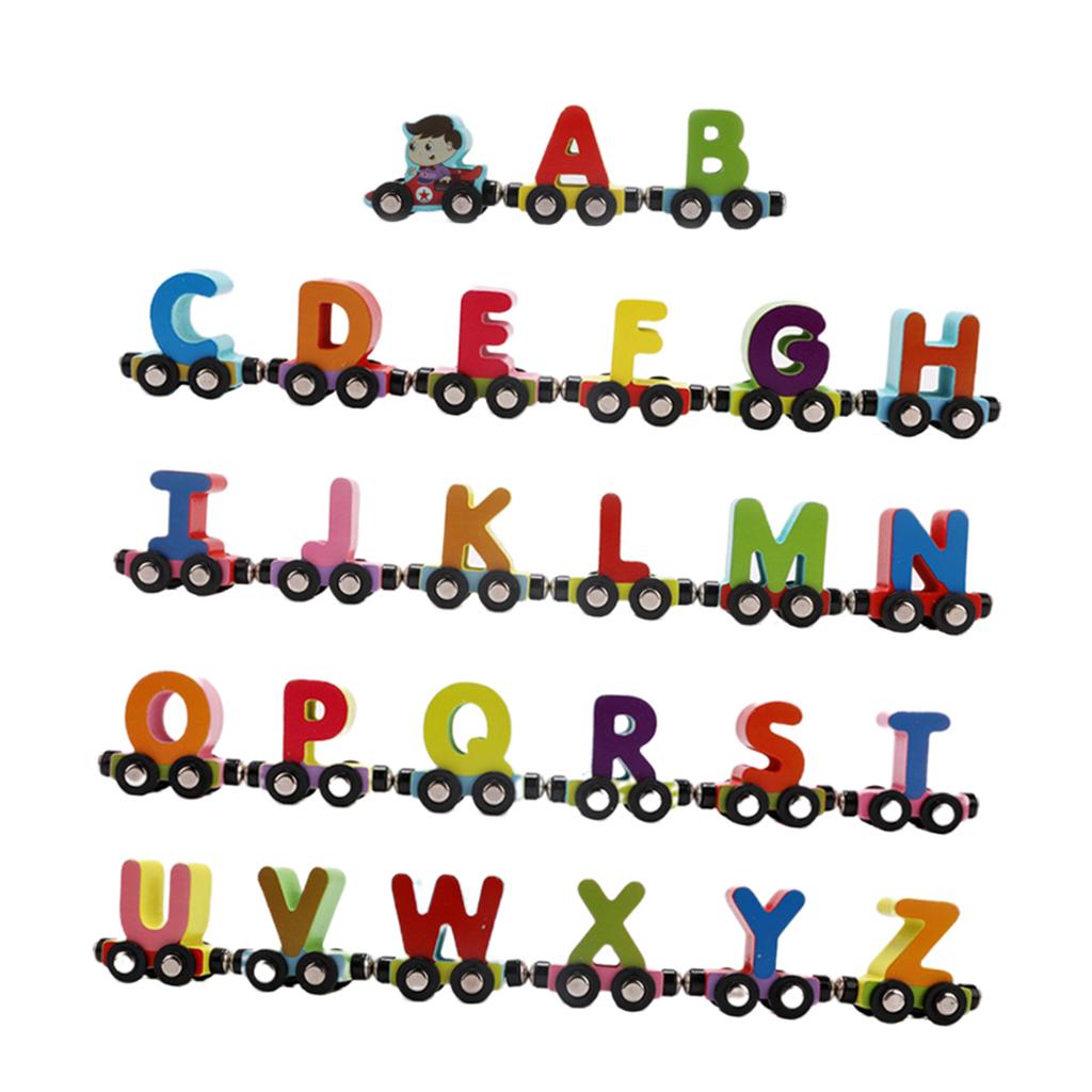 Wooden Magnetic Train Carrige Cars Kids Toy Mini Vehicles Gift alphabet