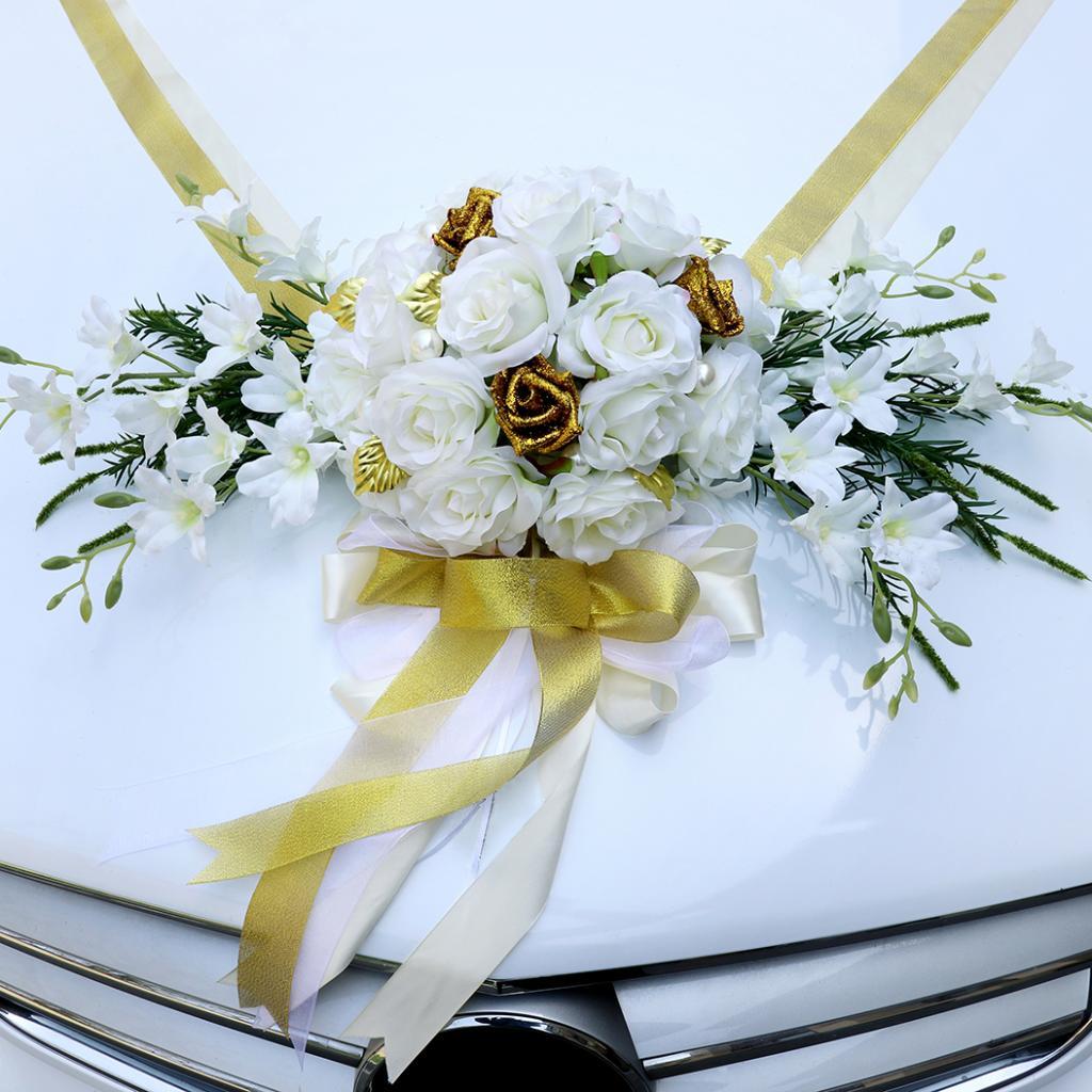 ribbon kit bows garland wedding flowers white ivory wedding car decoration 