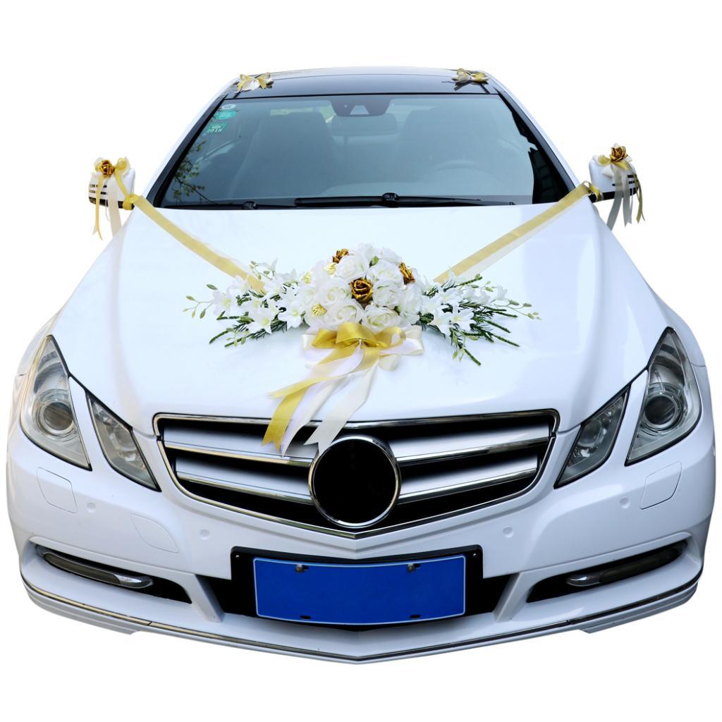 12pcs Wedding Car Decorations Kit DIY Rose Flower Garland Ribbon and