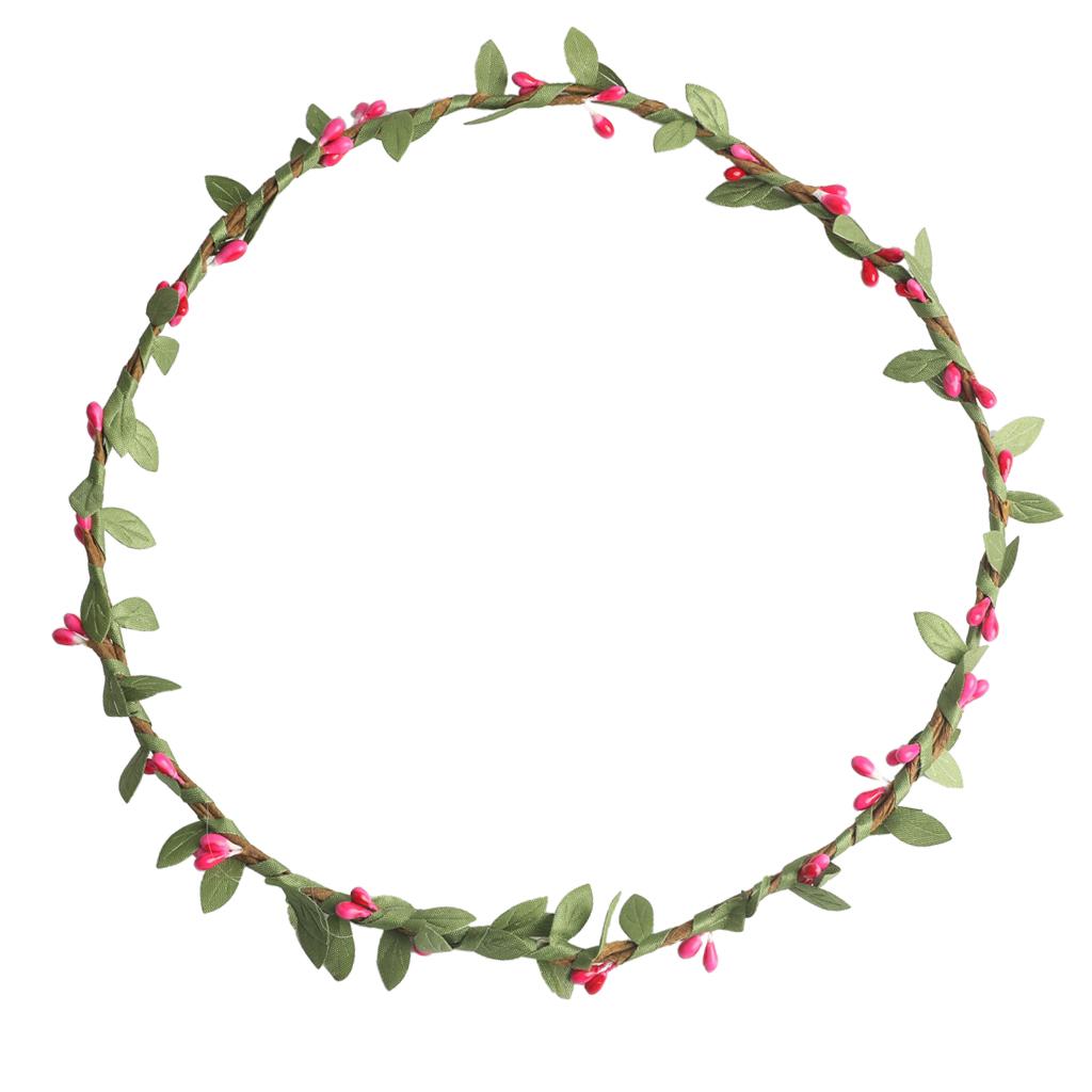 Bohemian Flower Leaves Garland Forehead Hair Band Beach Wreath  Rose red