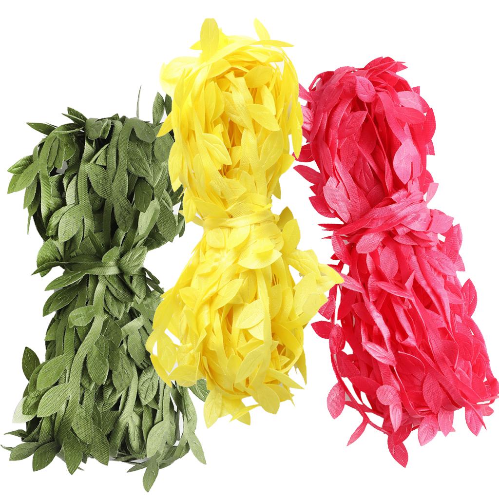 30 Meters Artificial Fabric Leaf Garland Ribbon Trims Yellow Green Rose Red