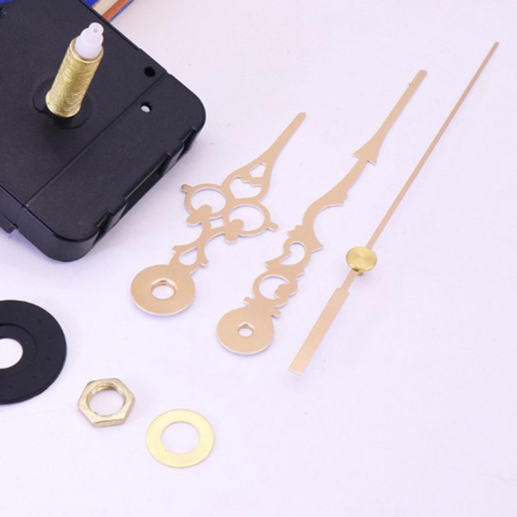 2xQuartz Clock Movement Mechanism Long Spindle Gold Metal Hands Kit DIY