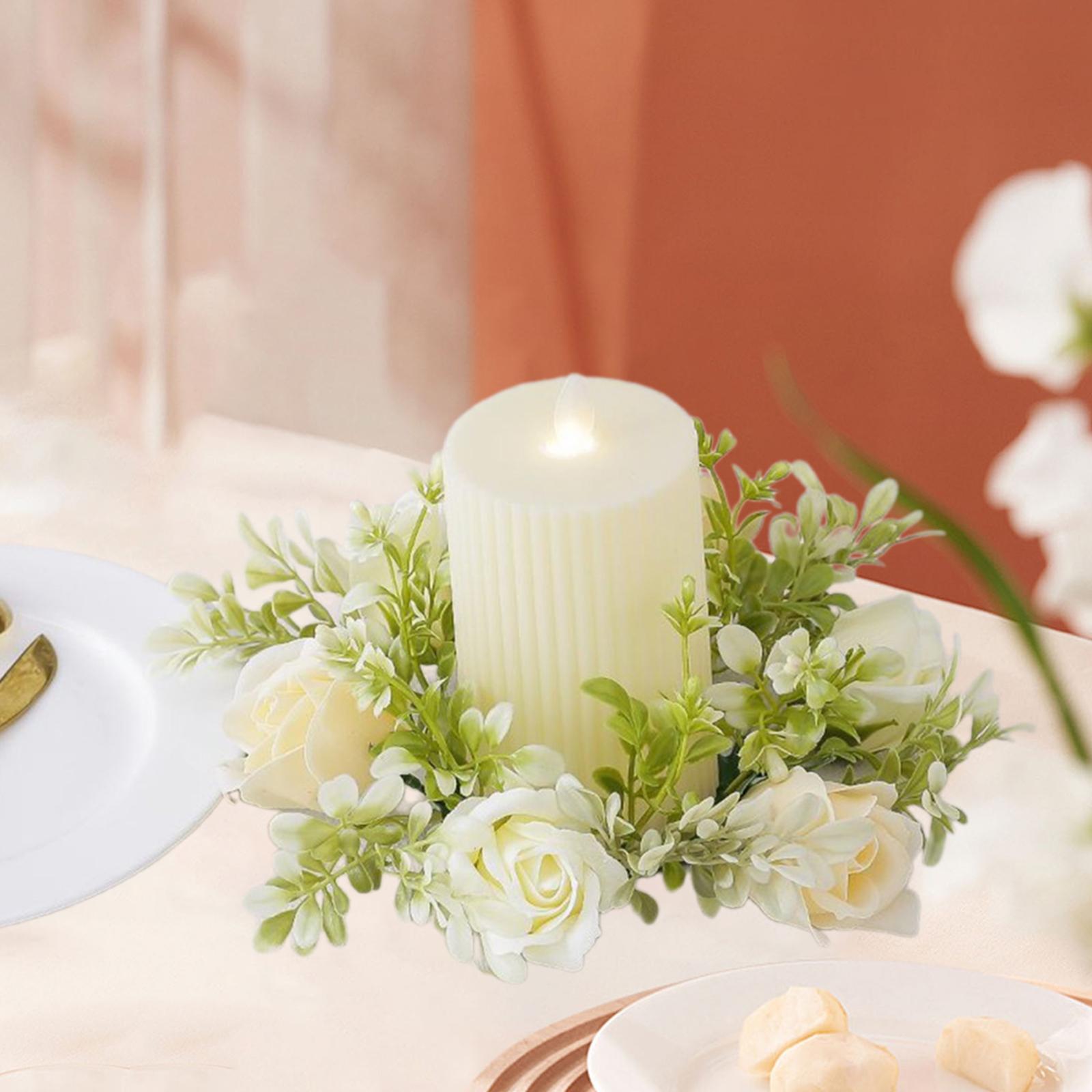Artificial Flower Candle Ring Small Rustic Fake Candle Garland Ring Ornament Champagne