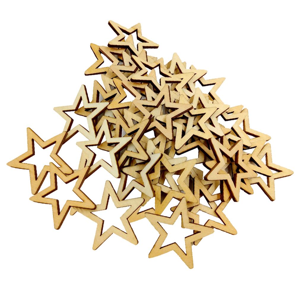 6x50 Pieces Unfinished Hollow Star Shape Wooden Embellishments 30mm