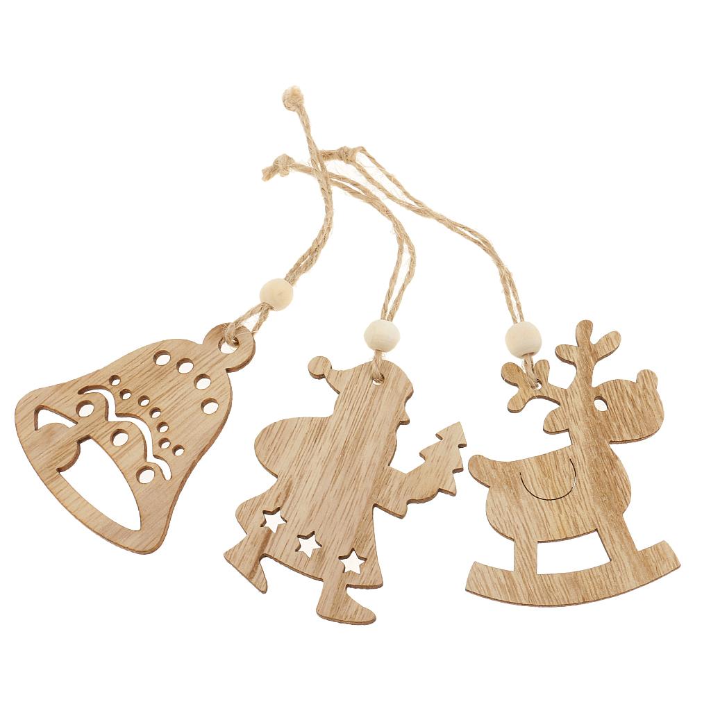3x6 Shapes Wooden Christmas Tree Decorations Xmas Hanging Ornaments