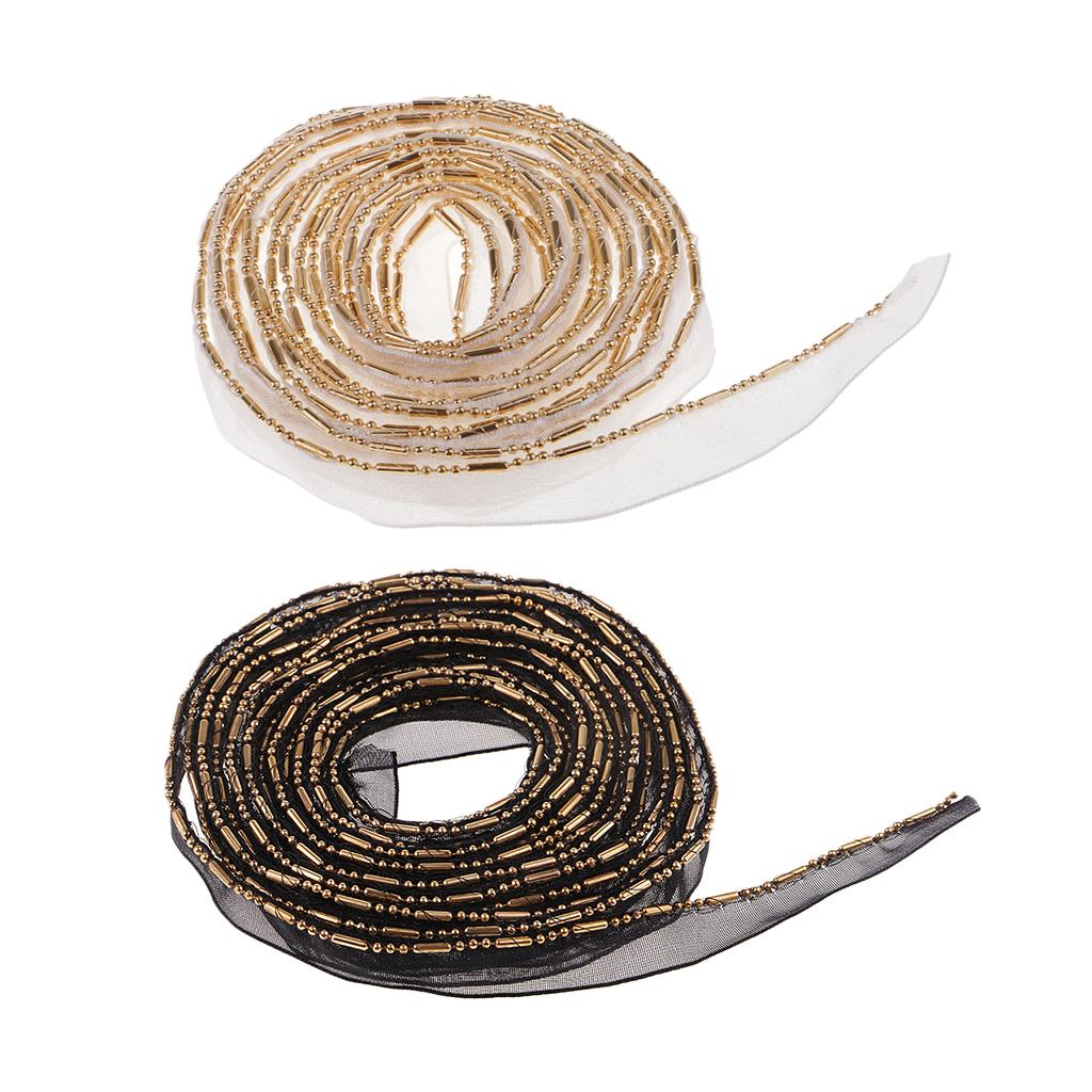 3 Yards Beaded Sheer Organza Ribbon Lace Trim Sewing Embellishment 1cm Black