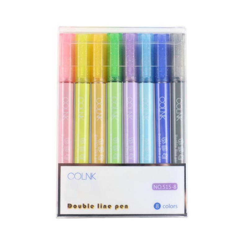 8Pcs Glitter Double Line Outline Pens Arts Drawing Graffiti Doodle Pens DIY