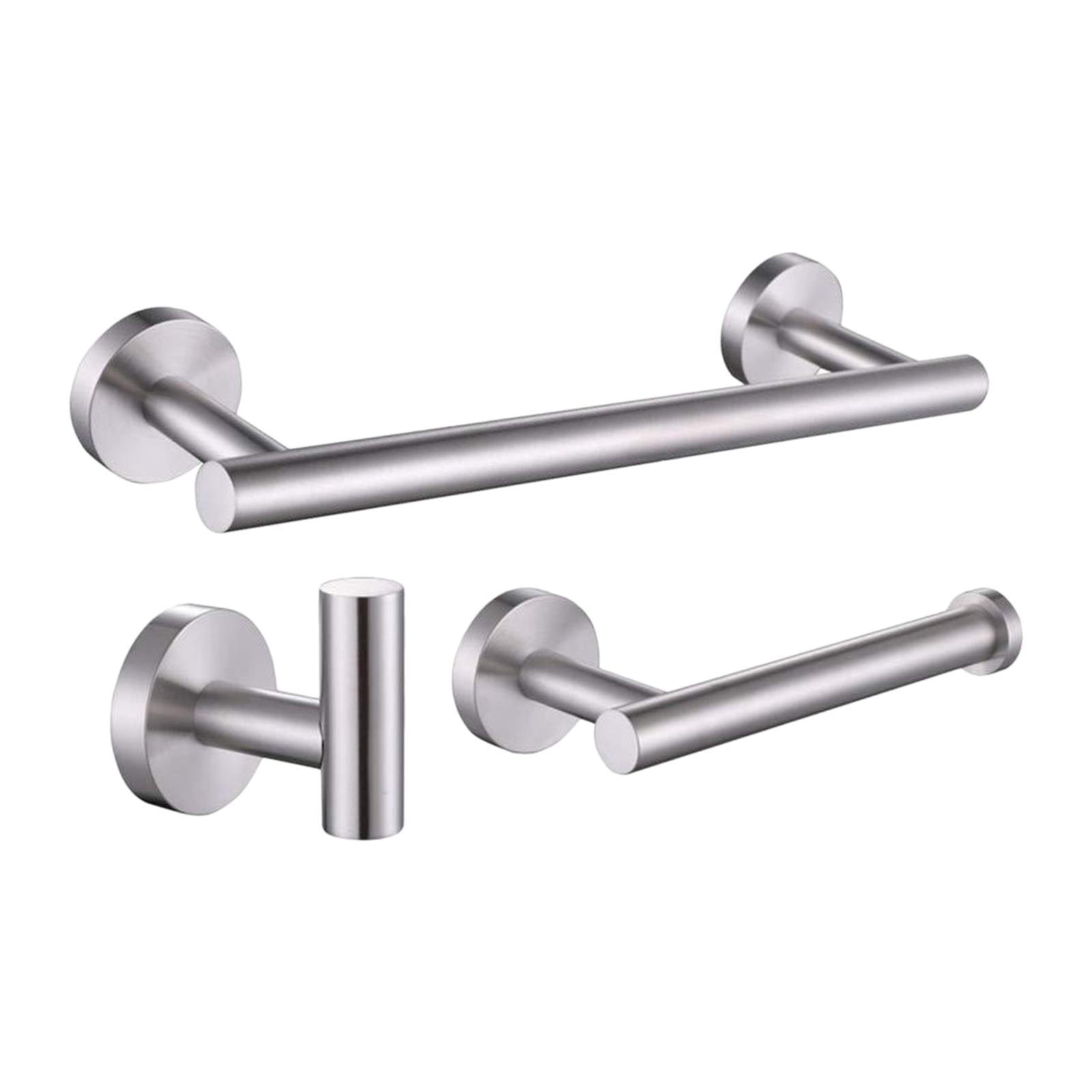 3x  Shower Robe Hook Toilet Paper Holder Shelf Set brushed silver
