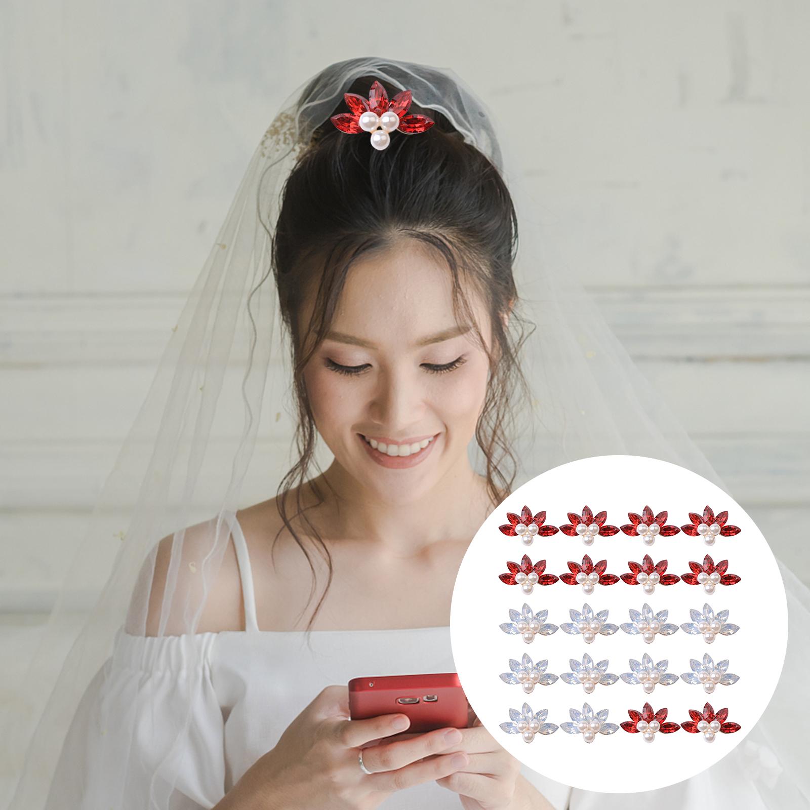 20Pcs Antique Floral Pearl Hairpins DIY Accessories Alloy Rhinestone Hairpin