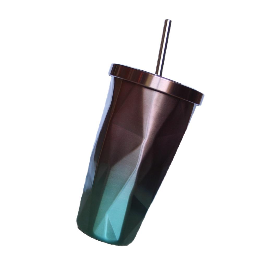 500ml Insulated Stainless Cup with Lid and Straw Smoothie Tumbler Juice 2pcs