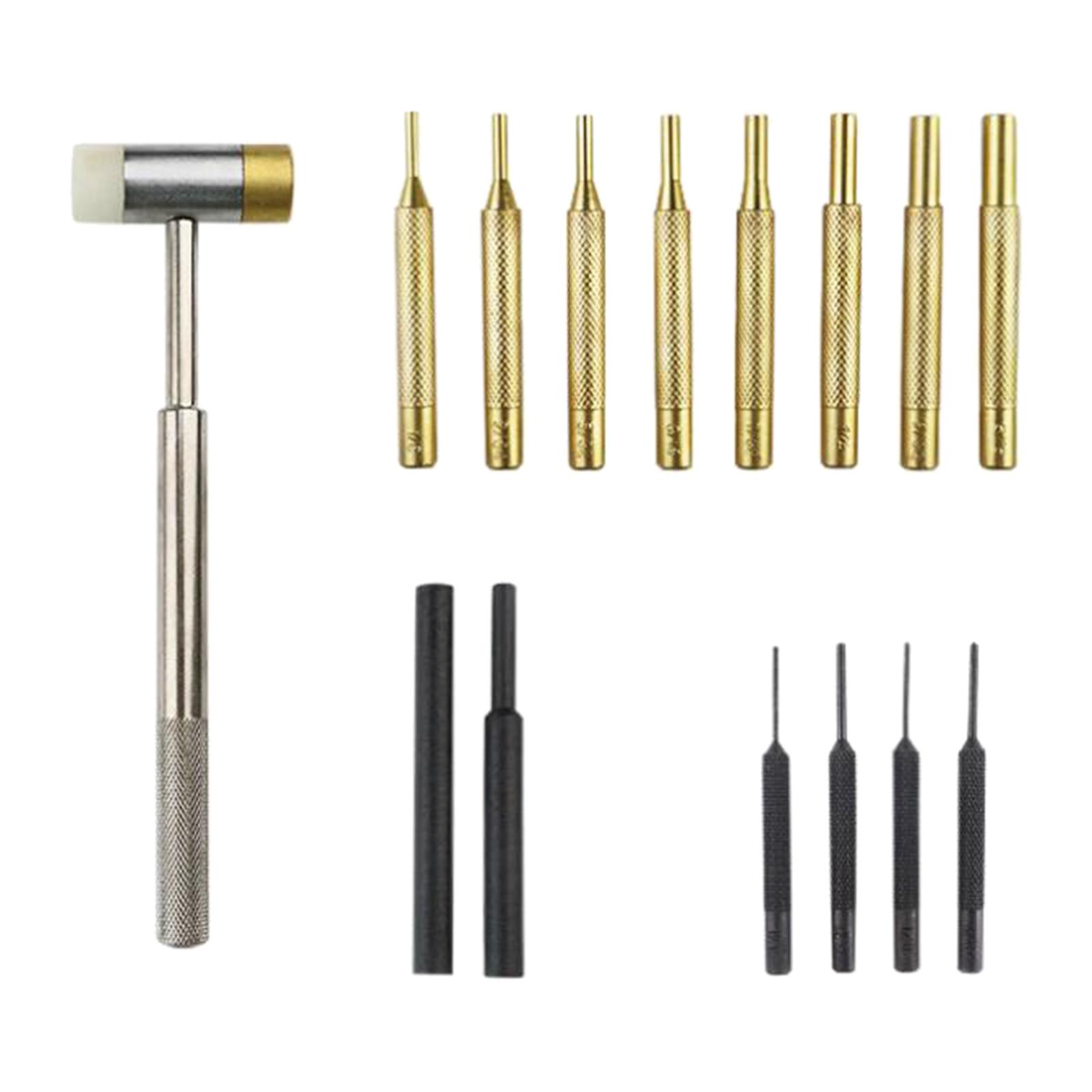 2x15pc Roll Pin Punch Set Double-Faced Hammer Brass Steel Gunsmith Maintenance
