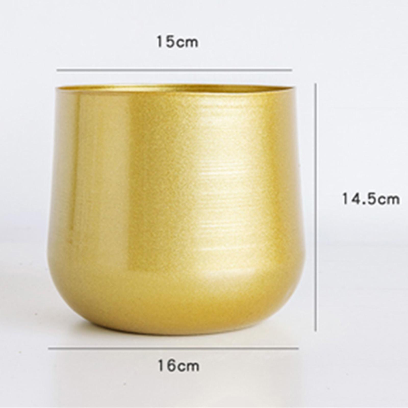 2x Brass Metal Flower Pots Garden Planters Indoor Round Succulent Containers