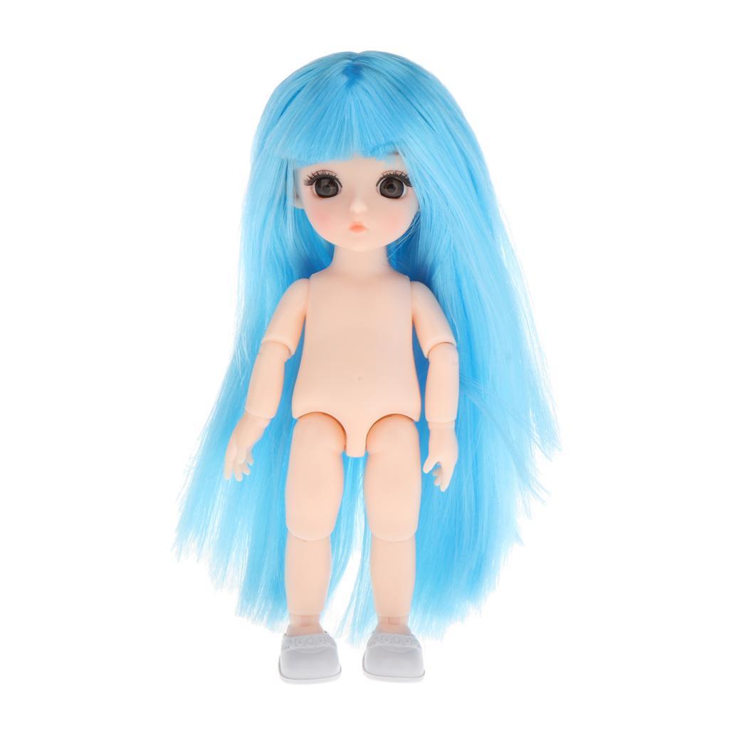 Lovely 16cm Ball Jointed Girl Doll Nude Body blue hair with bangs