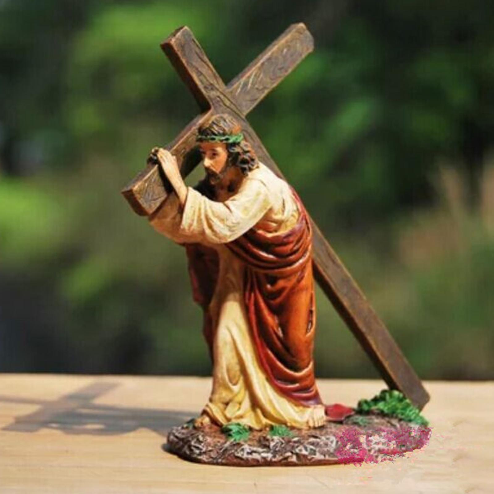 Resin Statue Jesus Crucifix Figurine Christ Figure Tabletop Collectibles