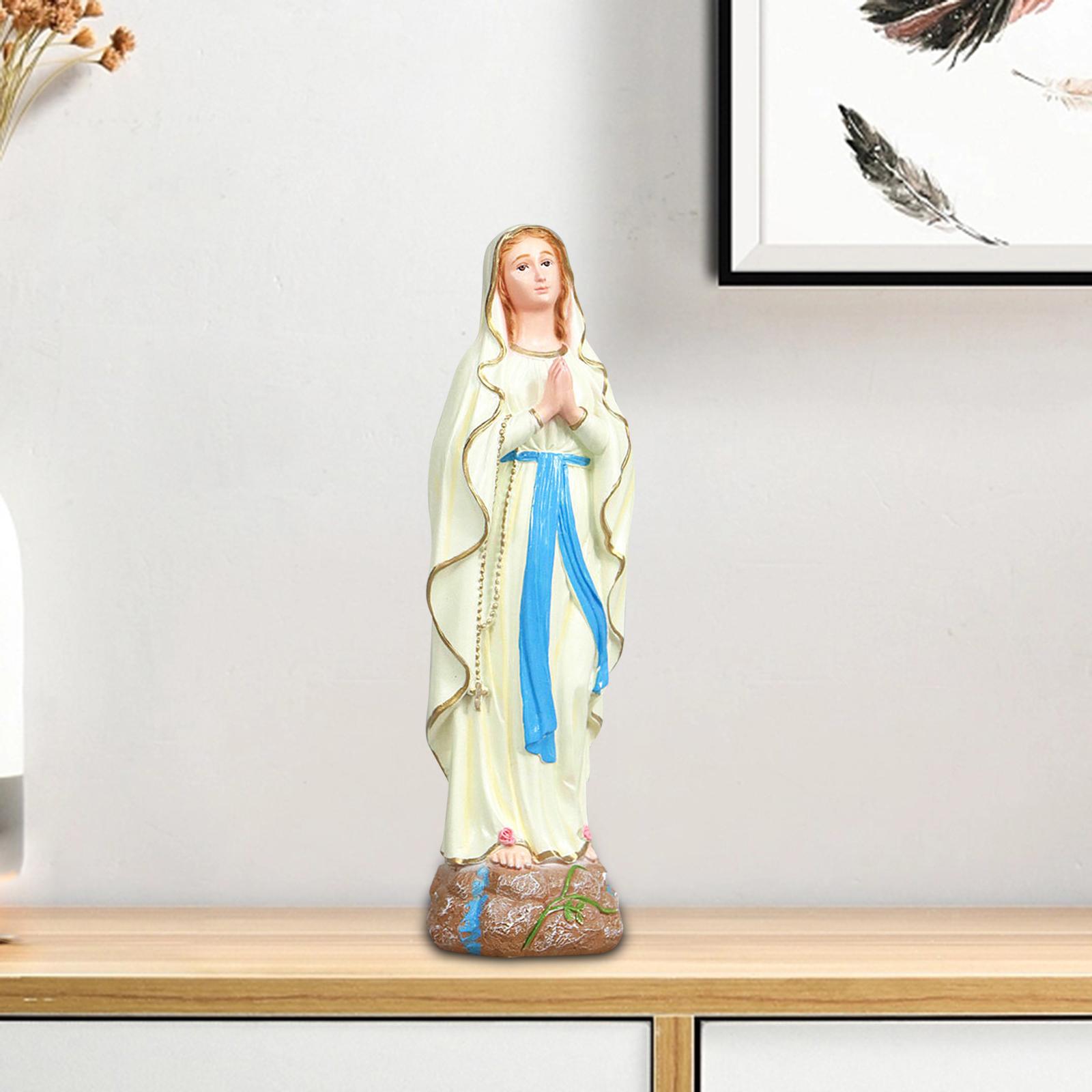 Mother Mary Figurine on Base Holy Statue for Bedroom White