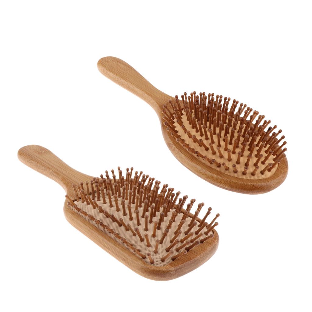 Natural Bamboo Paddle Hairbrush Massage No Static Cushion Brush Comb Round
