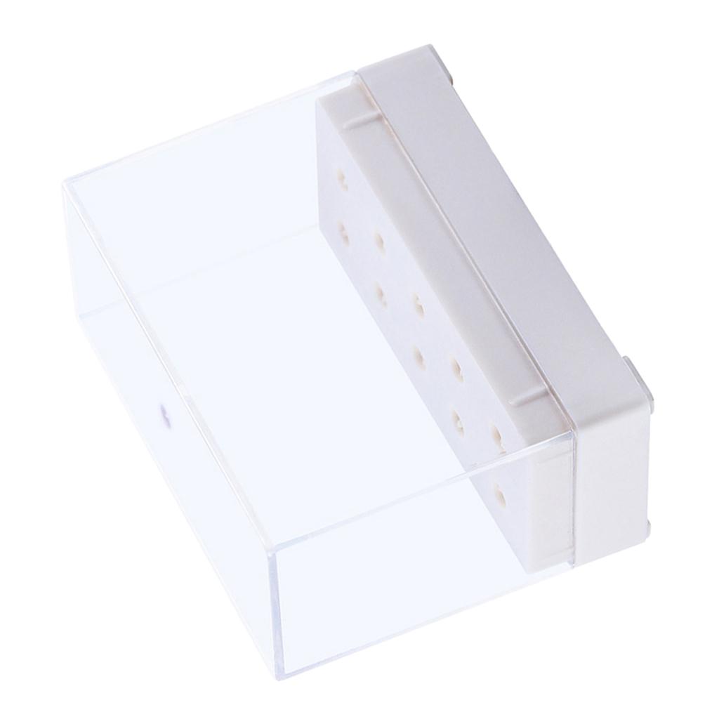 10 Holes Nail Drill Bits Holder Stand Organizer Case Display Box White
