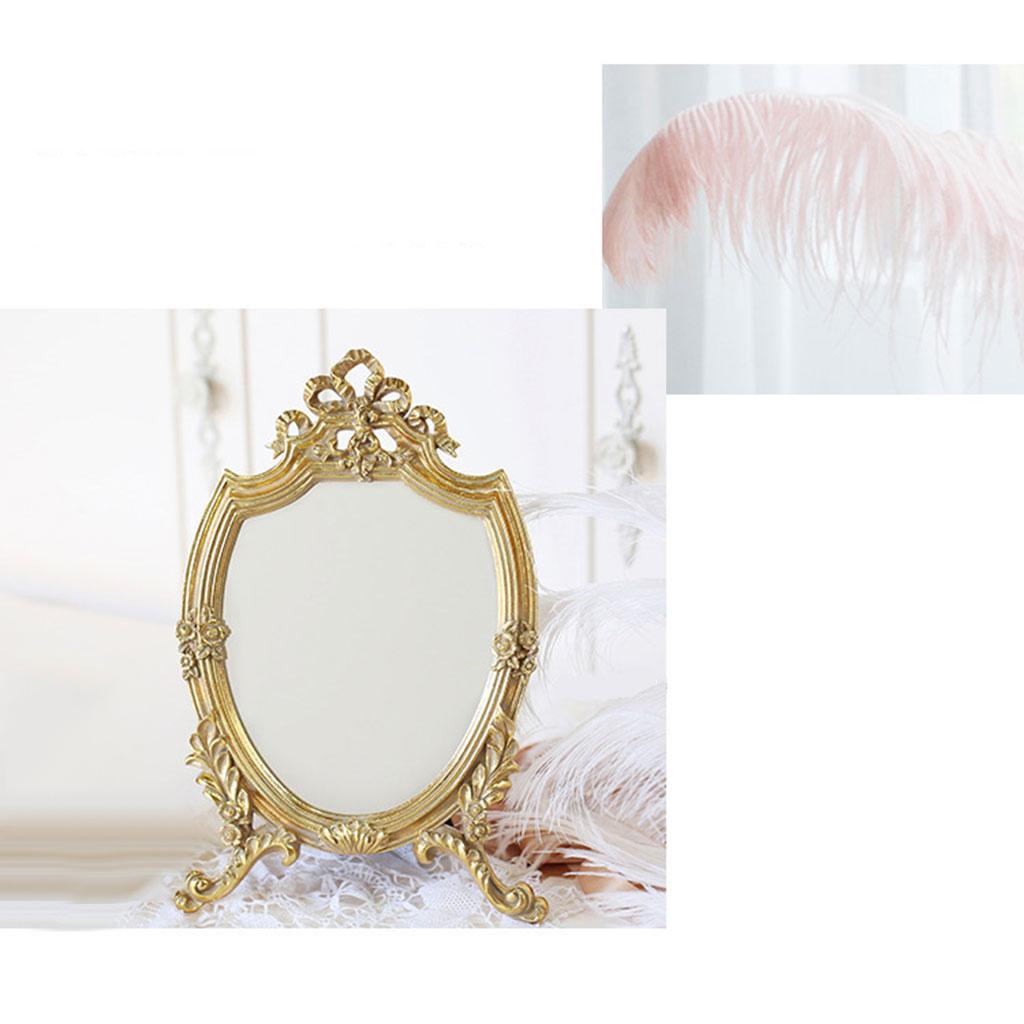 Retro Style Embossed Resin Golden Makeup Mirror Tabletop Dresser Mirrors