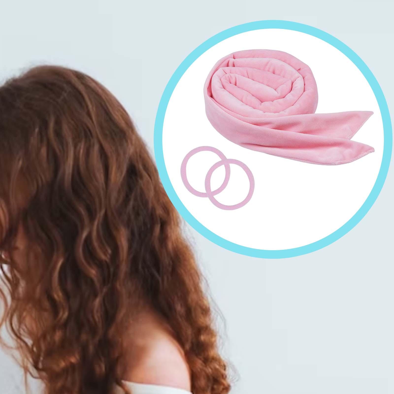 Women Heatless Curling Rod Headband with Scrunchies hair Styling Tools Pink