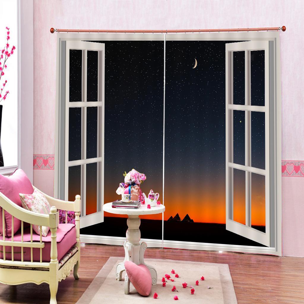 2 Stück Landschaft Fenster Tür Vorhänge 3D Effekt,13 Arten