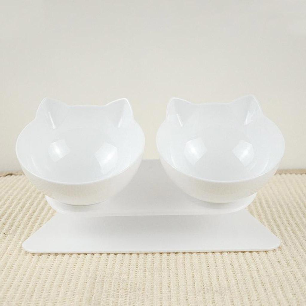 Pet Food Water Feeder Dogs Cats Double Bowl with Stand Double White