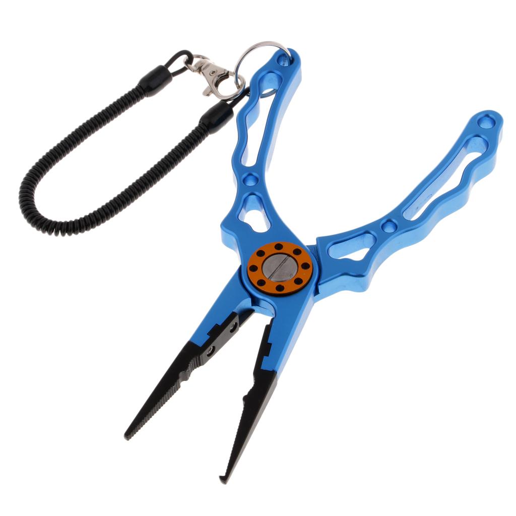 Fishing Pliers Line Cutter Split Ring Fishing Tools with Lanyard Blue