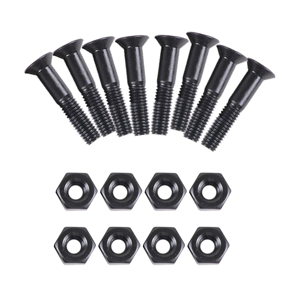 8 Pieces Skateboard 25mm Truck Bolts Screws with Nuts Set Hardware - Black