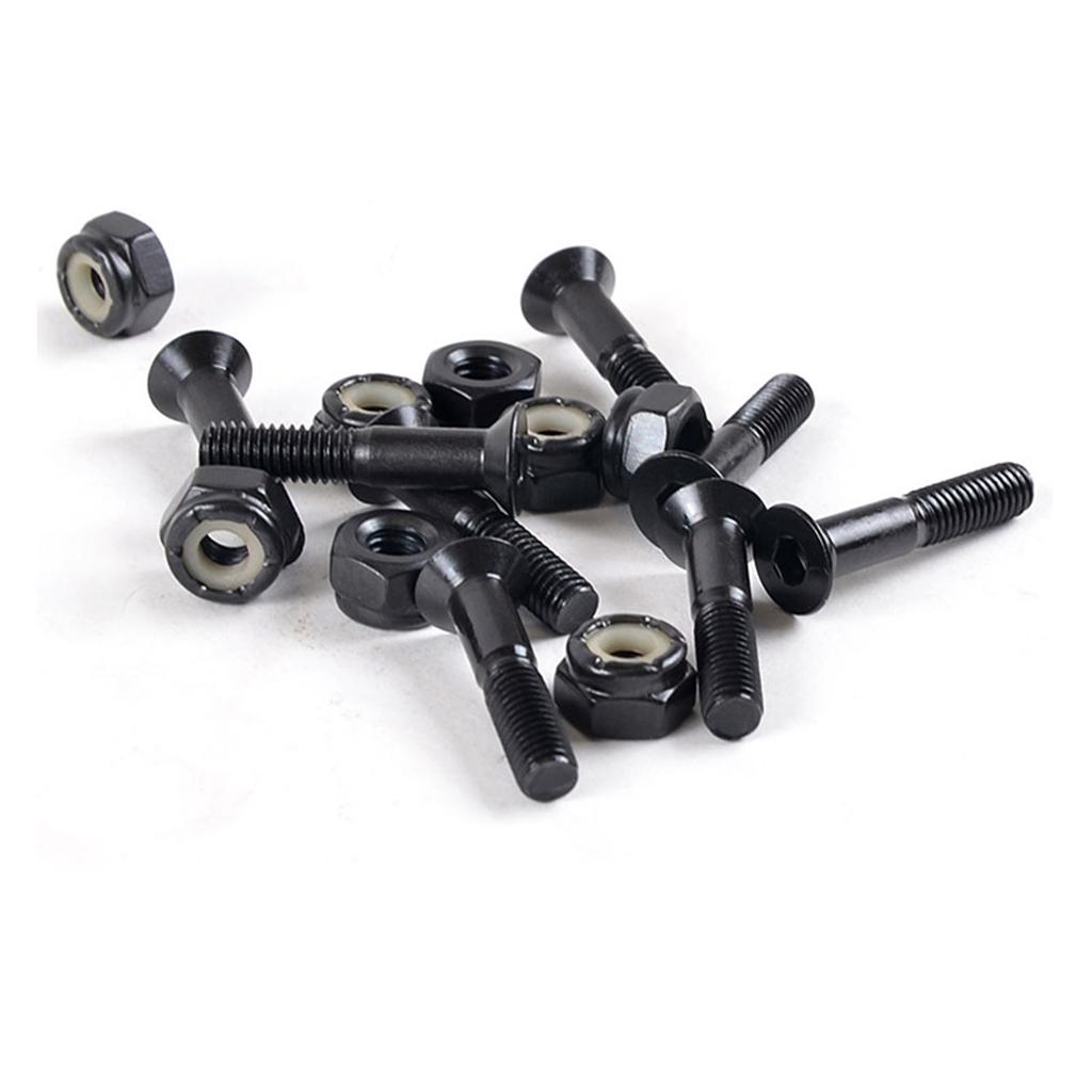 2x8 Pieces Skateboard 25mm Truck Bolts Screws with Nuts Set Hardware - Black