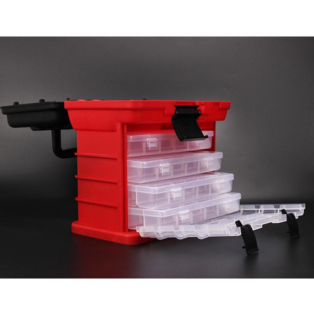 4 Layers Handheld Fishing Case Accessory Bait Lures Tackle Box Red