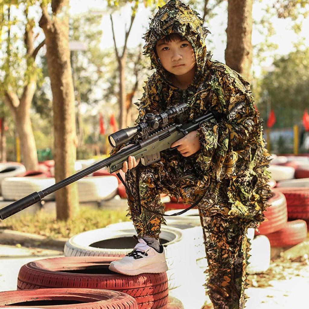 3xGhillie Suit Set Sniper Train Leaf Jungle Forest Woodland Camouflage Kids