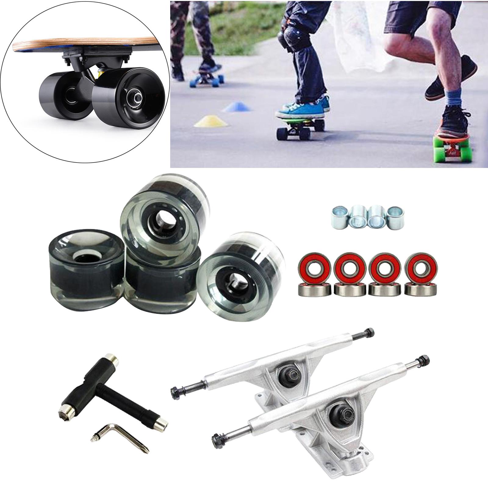 Alloy Solid Skateboard Truck 7'' Wheel Wrench Roller Part Silver Clear Black