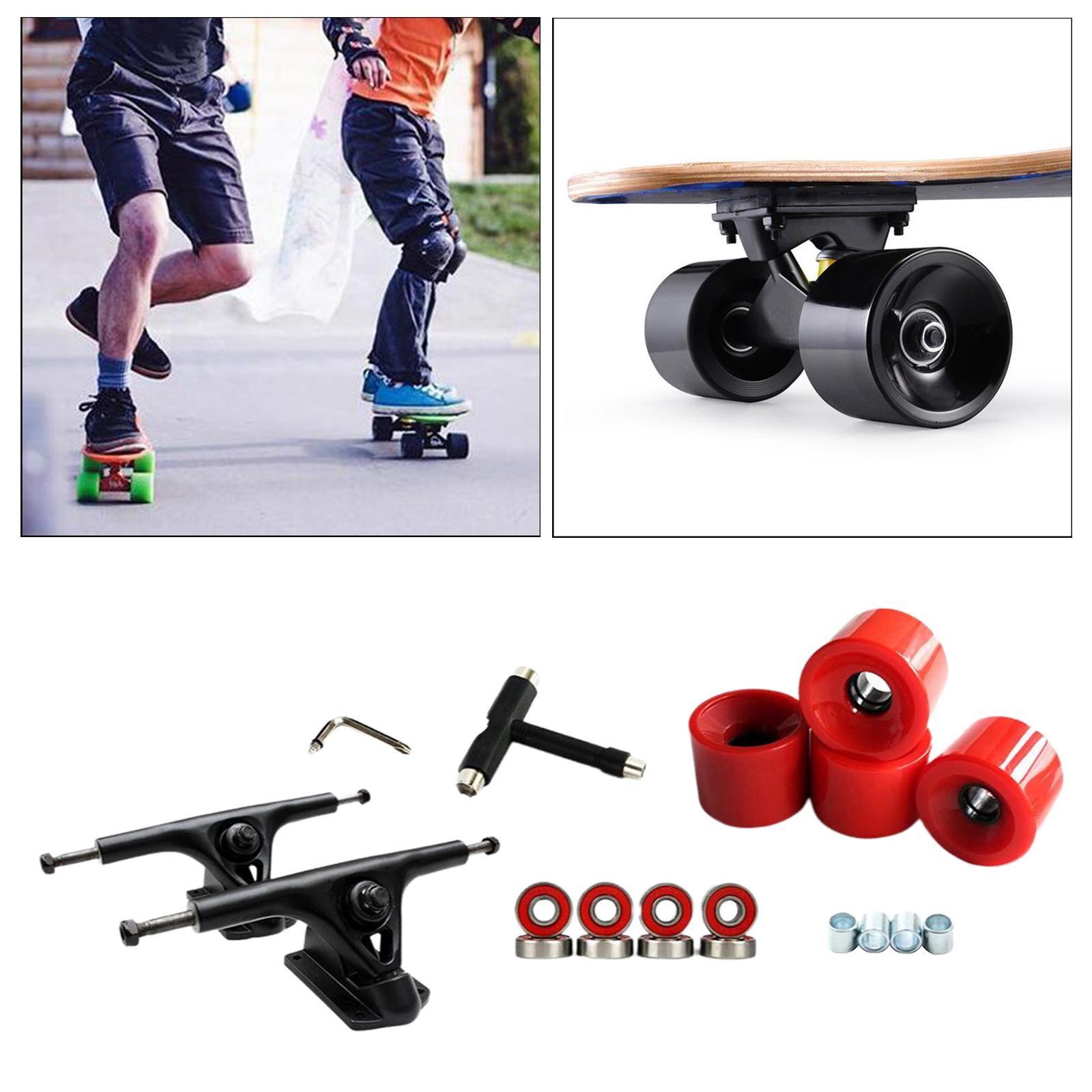 7'' Skateboard Trucks Bridge Hanger ABEC-11 Bearings Wheels Part Red