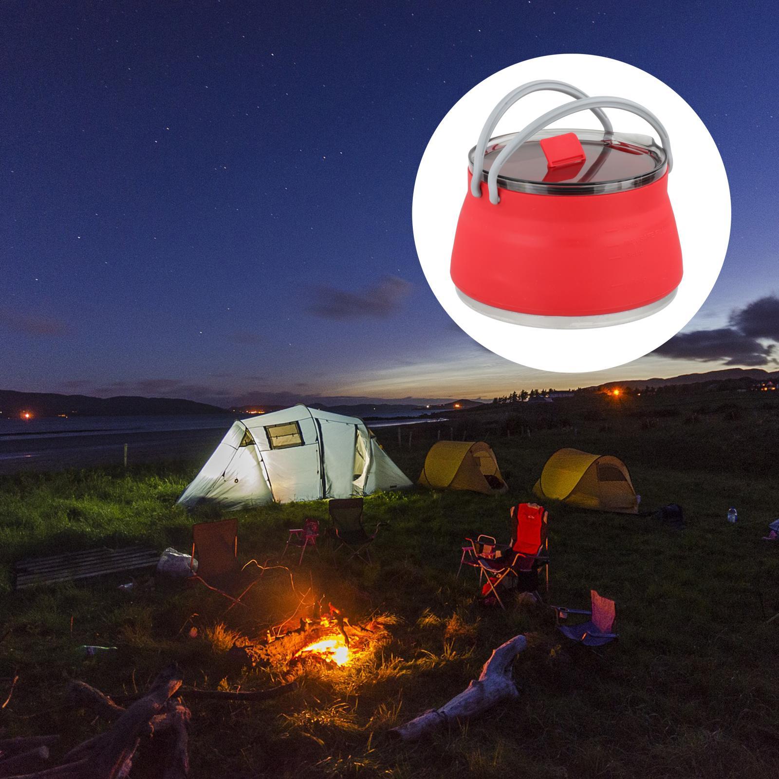 1L Collapsible Camping Silicone Cooking Pot Hiking Kettle Tea Pot Red