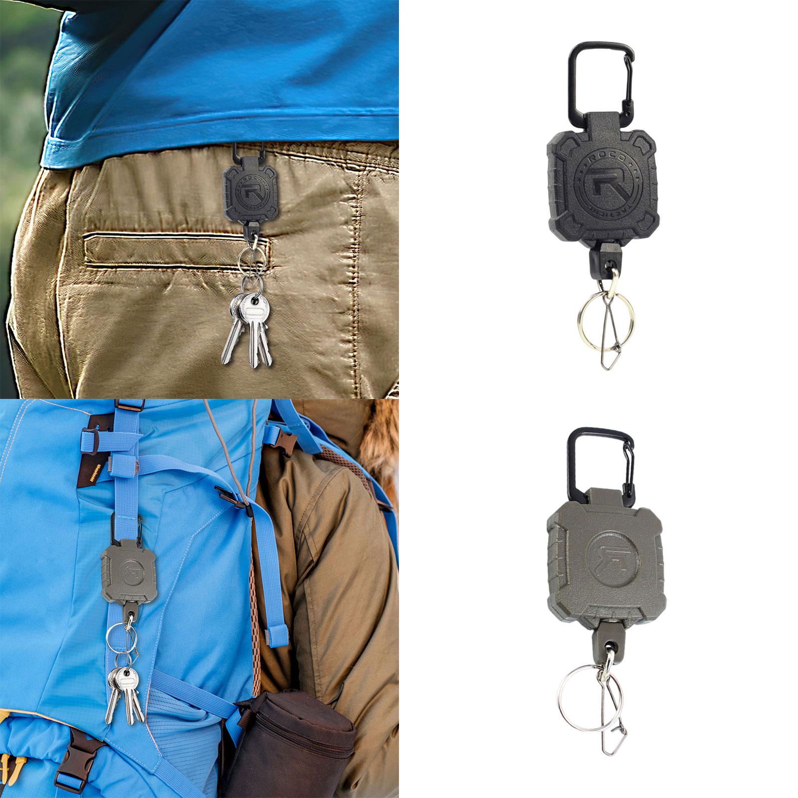 Retractable Keychain Carabiner Key Chain Multifunctional for Camping Fishing Black